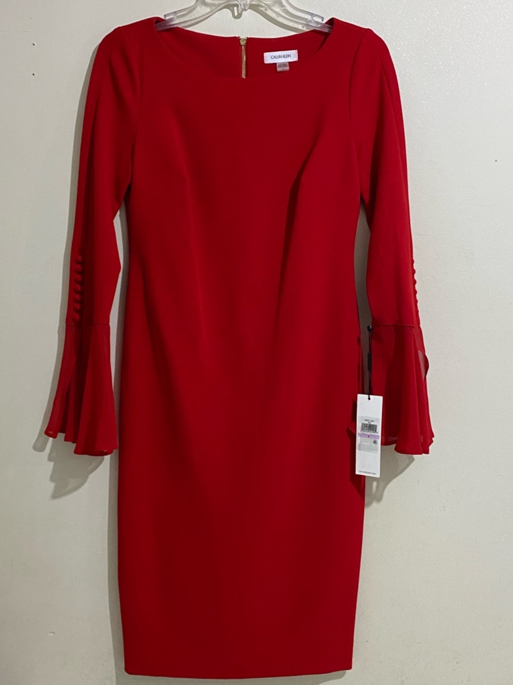 Calvin Klein Red Bell-Sleeve Sheath Dress Size 6